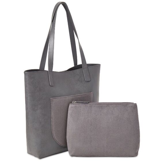 Faron Gray Tote Bag with bonus suede pouch - Picture 1 of 4